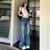 Gato de manualidades pesado debe ser lavado jeans retro americano trapeador piso suelto recto micro-pantalones pantalones pantalones más venta al por mayor generación