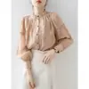 Nova camisa estilo chinês para mulheres, retrô e chique, modeladora e elegante, adequada para o trabalho