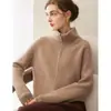 26 Outono Inverno 100% Caxemira Feminino Gola Lapela Zíper Duplo Solto Espessado Cor Sólida Casual Cardigan Suéter de Tricô Casaco