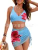 Nuevo traje de baño de tres piezas con estampado para mujer de comercio exterior transfronterizo de Amazon, bikini con estampado personalizado de lirio encantador