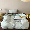 Conjunto de cama de algodão lavado estilo Ins, cor sólida menta chocolate, quatro peças, 100% algodão, conjunto de capa de edredom de três peças para apartamento 1,5m/1,8m