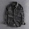 Kaji comercio exterior lavado camuflaje ropa de trabajo americana camisa de manga larga para hombre doble bolsillo transfronterizo casual militar juvenil