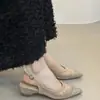 Primeiro Encontro Jifa Salto Alto Elegante Francês Verão 2026 Brisa Suave da Noite Malha de Fada Strass Salto Grosso Sandálias de Bico Fechado
