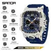 Reloj Electrónico Marca Sanda para Estudiantes, Multifuncional Creativo Cuadrado de Tres Zonas Horarias con Cronómetro, Luminoso, Resistente al Agua, Pantalla Dual