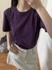 [48 cores opcionais] Primavera e Verão novo pescoço redondo manga curta t-shirt feminina solto algodão pullover cor sólida simples all-match top