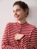Novo Cardigan de Malha Cashmere Listrado em Cores Contrastantes Outono/Inverno Francês de Botão Único Feminino com Efeito Emagrecedor Solto Top Jaqueta