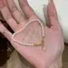 Pulsera de Plata Pura S925 Lujo Ligero Diamante de Alto Carbono Perla Swarovski Chapada en Oro Joyería Pulsera para Mujer Versátil y Elegante