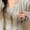 Mismo collar de piedra natural moteada multielemento de blogger para mujer, accesorios de cadena larga para suéter de otoño e invierno, colgante de corazón de uva