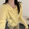 Cárdigan de Punto 100% Lana para Mujer, Estilo Nuevo Otoño/Invierno 2026, Bordado, Cuello Polo, Holgado, Rejuvenecedor, Suave y Acogedor, Prendas de Abrigo