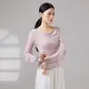 Top de dança feminino soltinho com painéis de tule e punhos fluidos, adequado para dança clássica chinesa moderna e exercícios corporais para adultos
