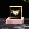 Ornamento de Cubo de Cristal Interruptor Luz Quente Base de Madeira Lua Esculpida Sistema Solar Galáxia Ornamento de Mesa Presente para Menina