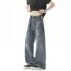 Jeans Masculino Novo da Moda de Rua Americana Outono 2026, Design Vintage Lavado com Tinta Salpicada, Calça Longa Solta de Corte Reto