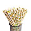 Canudo de Papel Kraft Degradável Descartável Cor Padrão de Frutas Bebida de Suco Canudo de Papel Decorativo para Mesa de Sobremesa