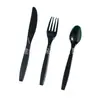 Juego Desechable de Cuchillo, Tenedor y Cuchara de Plástico Negro de 7 Pulgadas para Exportación, Juego de Cubiertos Cuatro en Uno