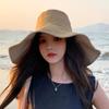 Chapéu de Pescador de Aba Larga Dupla Face 14cm Chapéu Protetor Solar Chapéu de Sol Feminino Estilo Coreano Versátil para Todas as Ocasiões Viagem ao Ar Livre Rosto Redondo Moda