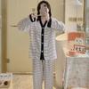 Pijama de seda de hielo nuevo de 2024 para mujer, de verano, con cuello en V, manga corta, para primavera y otoño, de seda sintética, estilo Chanel, para el hogar.