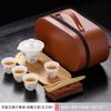 Traje de juego de té kung fu de viaje de jade de grasa de oveja, tetera portátil de una olla y cuatro tazas, tetera para coche y exteriores, traje de regalo hecho a mano