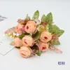 Flores de Rosa Artificiais para Decoração de Casa, Rosas de Borda Queimada de Alta Qualidade, Rosas Elsa de 7 Cabeças, Buquê para Arranjos de Casamento