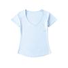 Camiseta Ajustada Estilo Chica Caliente Americana con Bajo Arqueado Adelgazante para Mujer Verano con Sentido del Diseño Bolsillo Pequeño Cuello en V Manga Corta