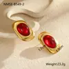 Moda Europea y Americana Nicho Retro Exagerados Pendientes de Acero Inoxidable Chapados en Oro de 18K Ágata de Imitación Pendientes Geométricos Elegantes Joyería