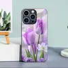Aplicable a Apple 18PRO Funda de Vidrio Templado 17PROMAX Tulipán Morado Cubierta Protectora iPhone16 Flor 17E