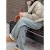 Jeans de Perna Larga Plus Size para Mulheres, Novo Outono 2025 Cintura Alta Solto Emagrecimento Comprimento Total Reto Boyfriend