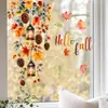 BRUP Temporada de Cosecha de Otoño Pegatinas Decorativas de Ventana para Cafetería Hoja de Arce Acuarela Piña Cono Linterna Hoja Caída Static Cling
