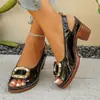 Sapatos Femininos Plus Size Transfronteiriços, Novo Estilo de Verão, Estilo Europeu e Americano, Fivela de Metal, Peep-Toe, Sandálias de Salto Bloco Fashion Wish