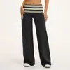 Calça Larga Estampada de Fornecimento Especial Transfronteiriça Cintura Rebatível Listrada Retro Feminina Calça Casual para Exterior Calça Larga para Yoga 4549