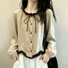 Camisa Regular de Manga Larga con Cuello Volante Estilo Coreano Personalizada para Mujer 2026 Otoño Nuevo Talla Grande Chicas Gorditas Top Reductor de Edad Súper