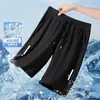Pantalones Cortos Deportivos de Verano para Hombre, Malla de Seda Helada Transpirable de Cinco Puntos, Corte Holgado, Talla Grande, Pantalones Cortos Deportivos Casuales
