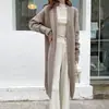 2025 Nuevo Estilo Otoño e Invierno Estilo Perezoso Largo Talla Grande Cuello en V Tejido de Punto Abierto Holgado Color Sólido Elegante Tejido de Punto Chaqueta para Mujer