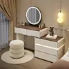 Novo Rodapé de Madeira Maciça Penteadeira Estilo Moderno Simples Creme Penteadeira para Apartamento Pequeno Quarto Mesa de Cabeceira Integrada