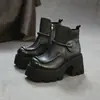 Jiezhou Colección Otoño 2026: Botines de tobillo de estilo retro, piel de vaca de primera capa, con plataforma para aumentar la altura, suela gruesa, zapatos de mujer modernos y versátiles