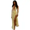 Moda Femenina Verano 2026 Nuevo Europeo y Americano Sexy Cuello en V Profundo Espalda Descubierta Estampado de Lunares Bodycon Vestido con Abertura