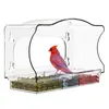 Comedero para pájaros de ventana con ventosa fuerte y techo, comedero acrílico para pájaros para exteriores, caja de visualización transparente para pájaros silvestres y gatos, gran capacidad, comedero tipo casa para pájaros transparente