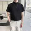 Camisa básica masculina de seda gelada de manga curta para o verão, gola semi-alta, cor sólida, versátil, corte slim fit business britânico, tendência, atacado transfronteiriço
