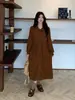 Vestido largo de pana liso chic estilo coreano para otoño e invierno, retro francés, cuello camisero, de un solo botón, con cinturón, para mujer