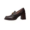 Zapatos de tacón alto para mujer, Mocasines Camelia, Nuevo estilo Primavera y Otoño 2026 para mujer, Zapatos Slip-On de cuero genuino estilo británico con suela gruesa