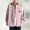 Camisa Estilo Primavera Masculina Jaqueta Fina Estilo Coreano Cor Sólida Lapela Bolso Design Roupa Exterior Casual Tendência Roupas Camisa