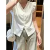 Blusa Gola V Estilo Francês com Mangas Curtas Leves e Bordas Franzidas para Mulheres, Nova Moda de Verão, Elegante e Versátil, Design Único, Top Emagrecedor