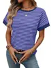 2026 Europeu e Americano Transfronteiriço Amazon Tiktok Verão Novo Feminino Casual Gola Redonda Costura Manga Curta Tops Camiseta