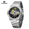 Reloj mecánico automático casual para hombre FORSINING fusini con correa de acero, fondo transparente hueco, reloj de motocicleta 897