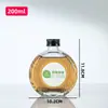Botella de Bebida Redonda Plana con Patrón Vertical, Botella de Vino de Frutas, Botella de Té de Leche de Moda, Botella de Té Cold Brew, Botella de Jugo, Botella de Vino de Frutas de Vidrio, Botella de Vino Pequeña