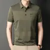 Ropa de Verano para Papá Hombres de Mediana Edad y Mayores Camiseta Rayada Versión con Bolsillo Hombres Solapa Manga Corta Camiseta de Manga Corta Hombres Manga Corta
