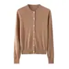 Cárdigan de Cachemir Tejido con Cuello Redondo para Mujer, Top Corto Holgado de Color Puro como Capa Base y Chaqueta Cardigan a Capas
