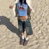 Shorts Jeans Rasgado Retrô Americano com Degradê para Homens e Mulheres Soltos Retos de Perna Larga Casuais Curtos Verão