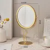 Luxo leve, espelho de maquiagem de mesa moderno, espelho de penteadeira de pernas altas, espelho redondo de alta definição, espelho de beleza, espelho pequeno para quartos de dormitório