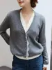 ES Cárdigan de Lana Falsa de Dos Piezas, Nuevo Otoño 2026, Cuello en V con Adorno de Encaje y Botones de Pedrería, Abrigo Corto de Punto para Mujer