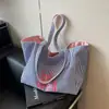 Bolso Tote Coreano Nuevo de Gran Capacidad Moda Rayada de Lona de Doble Cara Bolso con Estampado de Letras para Estudiantes en Clase